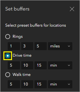 Drive time buffer options