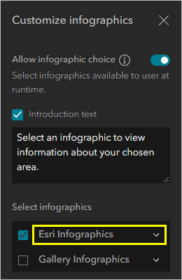 Esri Infographics drop-down menu