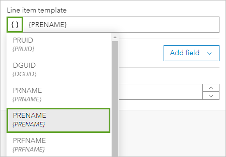 PRENAME in the Line item template menu