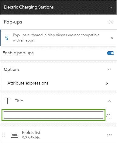 Empty Title field in the Pop-ups pane