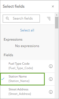 Station Name selected in the Select fields window