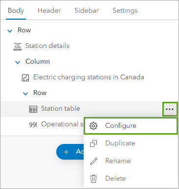 Configure in the options menu