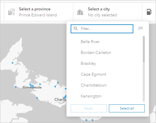 Selector with city list