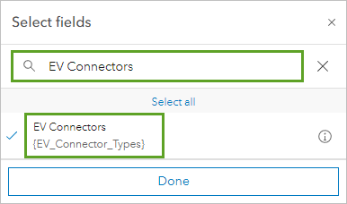EV Connectors selected in the Select fields window