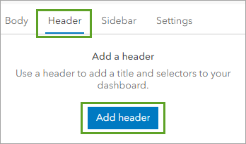 Header tab and Add header button