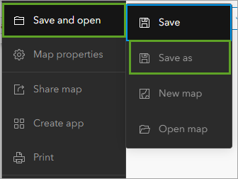 Save as option in the Save and open menu