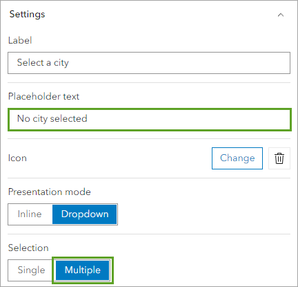 Placeholder text and Selection set to Multiple