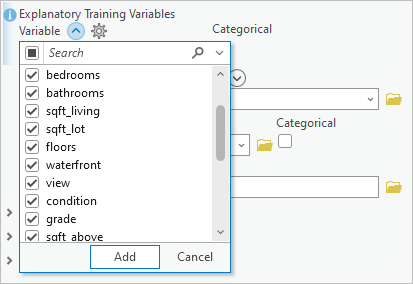 Explanatory Training Variables selected variables
