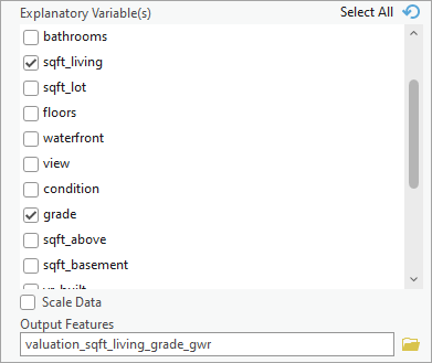 GWR tool parameters for both sqft_living and grade by price