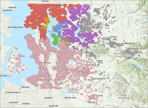 Spatially Constrained Multivariate Clustering results with eight clusters