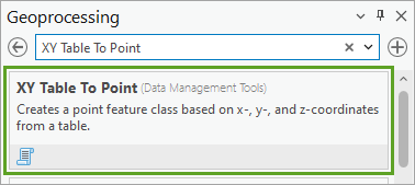 XY Table To Point tool in search results