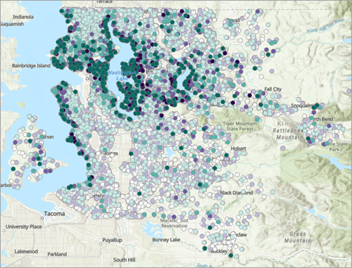 Map showing the valuation_sqft_living_gwr layer