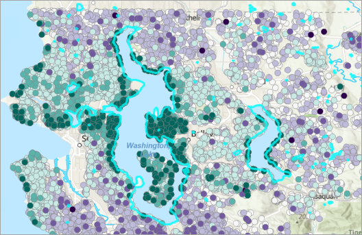 Lake/Pond features highlighted on the map