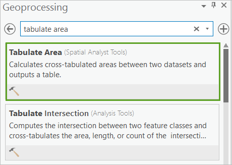 Tabulate Area tool in the Geoprocessing pane search results