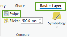 Swipe in the Compare group on the Raster Layer tab