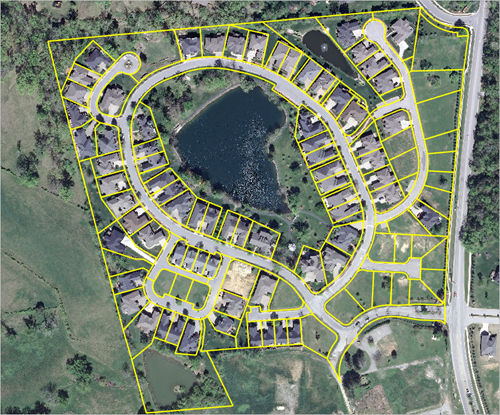 Parcels and Louisville_Neighborhood.tif layers visible