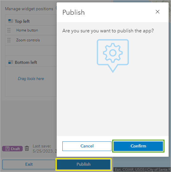 Publish and Confirm buttons