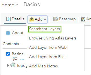 Choose Search for Layers.