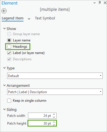 Unchecked Headings box and Patch height set to 30 pt.