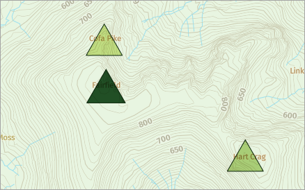 Zoomed in map with contour lines