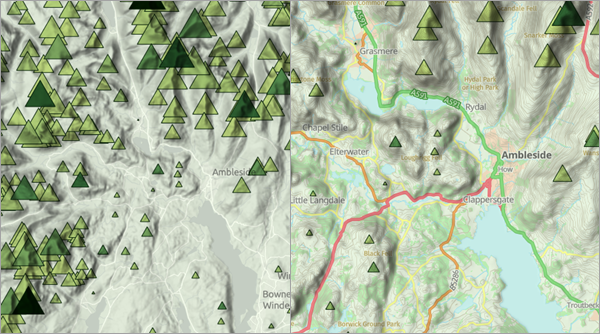 Comparison of the map at two scales with two basemaps