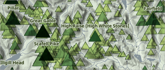 Map with labels and green triangle symbols