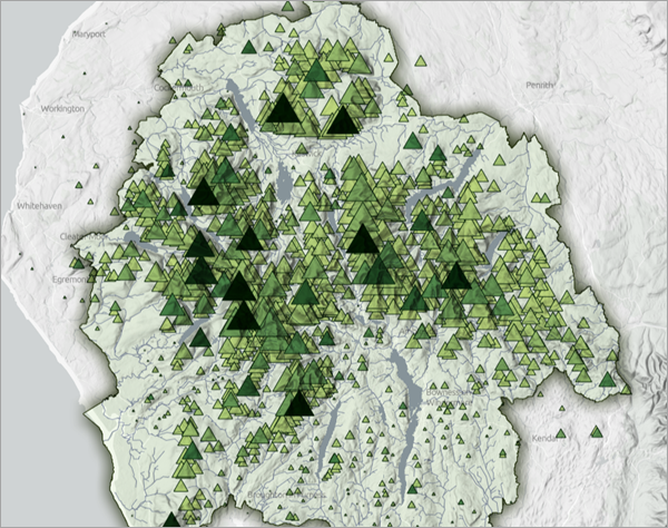 Map with green triangle symbols