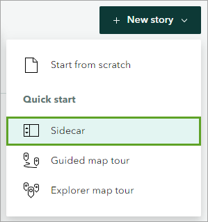 Sidecar option in the New story menu