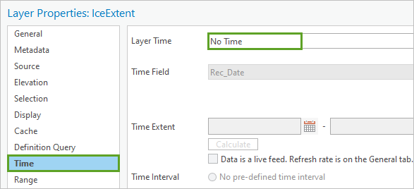 Time set to No Time in the Layer Properties window.
