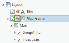 Lock button for Map Frame in the Contents pane