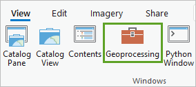 Geoprocessing button on the View tab of the ribbon