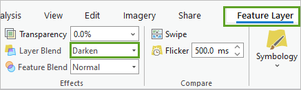 Layer Blend set to Darken on the Appearance tab of the ribbon