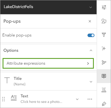 Attribute expressions button in the Pop-ups pane