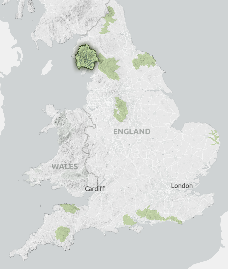 Map of the ten national parks in England