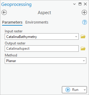 Parameters set in the Aspect tool pane