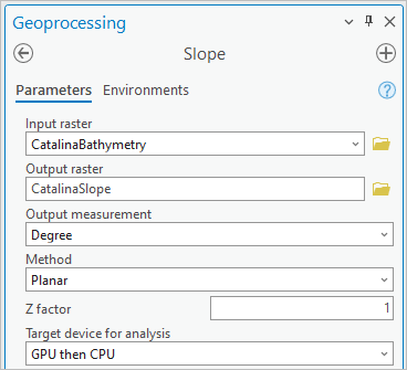 Parameters set in the Slope tool pane