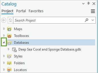 Expand arrow for Databases on the Catalog pane