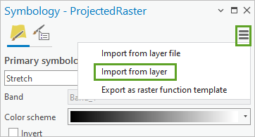 Import from layer in the options menu on the Symbology pane
