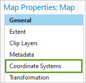 Coordinate Systems tab on the Map Properties window