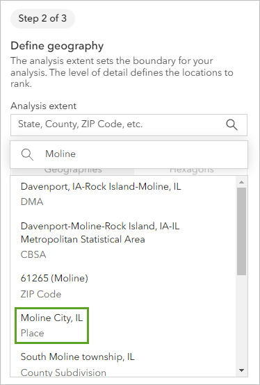 Moline in the list of search results