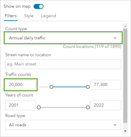 Historical traffic data parameters