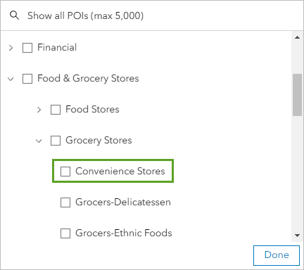 Convenience Stores check box