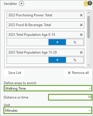 Enrichment area parameters for the Enrich tool