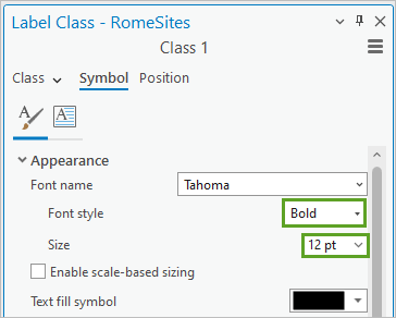 Font style and Size parameters for labels