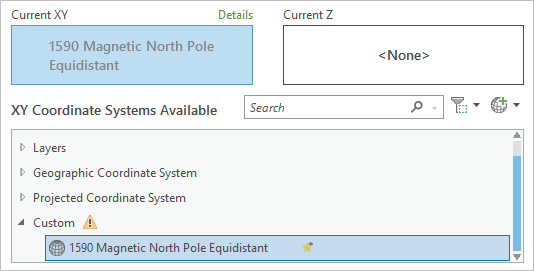 New coordinate system shown in the Custom category