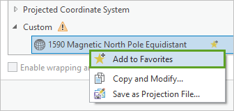 Add to Favorites in the 1590 Magnetic North Pole Equidistant context menu
