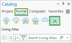 The Portal and Living Atlas tabs in the Catalog pane