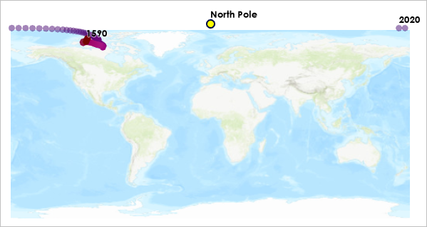 Rectangular map of the world with point data along the top edge