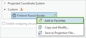 Add to Favorites in the Finland-Russia Border context menu