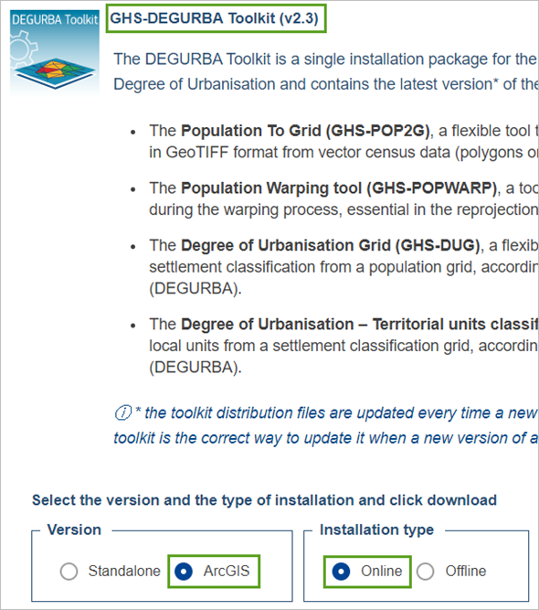 GHS-DEGURBA download parameters